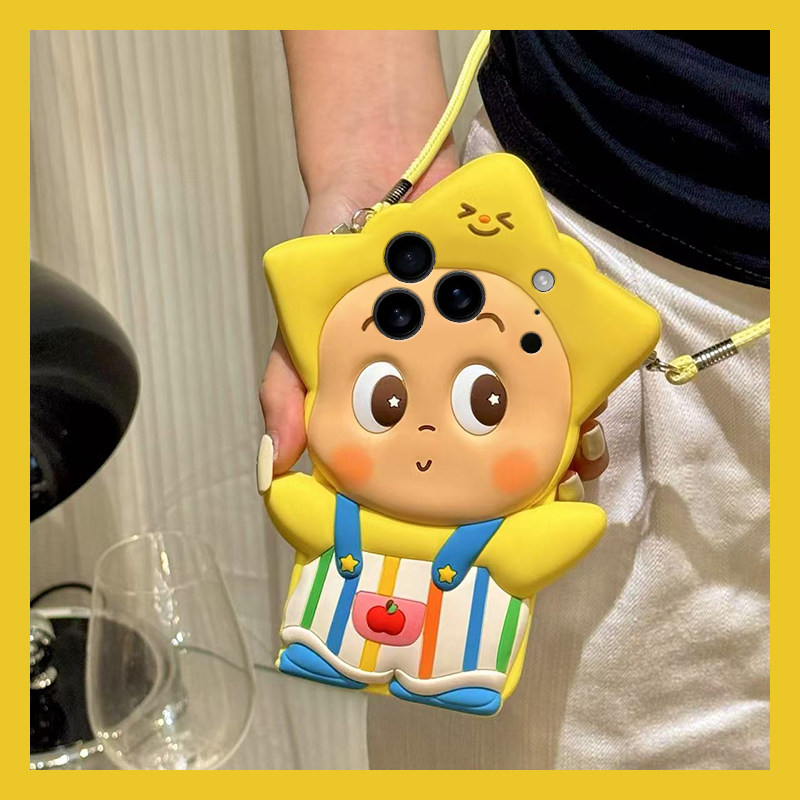 背带裤星星人可斜挎适用苹果17手机壳iPhone16e卡通15p