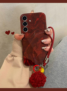 适用三星s23ultra手机壳s24plus水墨s21晕染s10+红色s22英文s20羽纱note10新年s9带s23fe手链s8十noto20韩系p