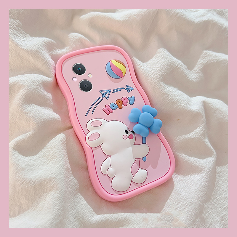 手机壳卡通兔子带立体旋转风车挂链斜跨挂绳