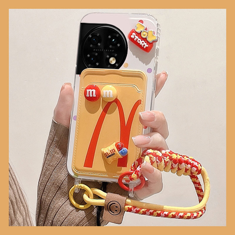 手机壳硅胶潮牌立体M豆卡包带卡包手链挂绳