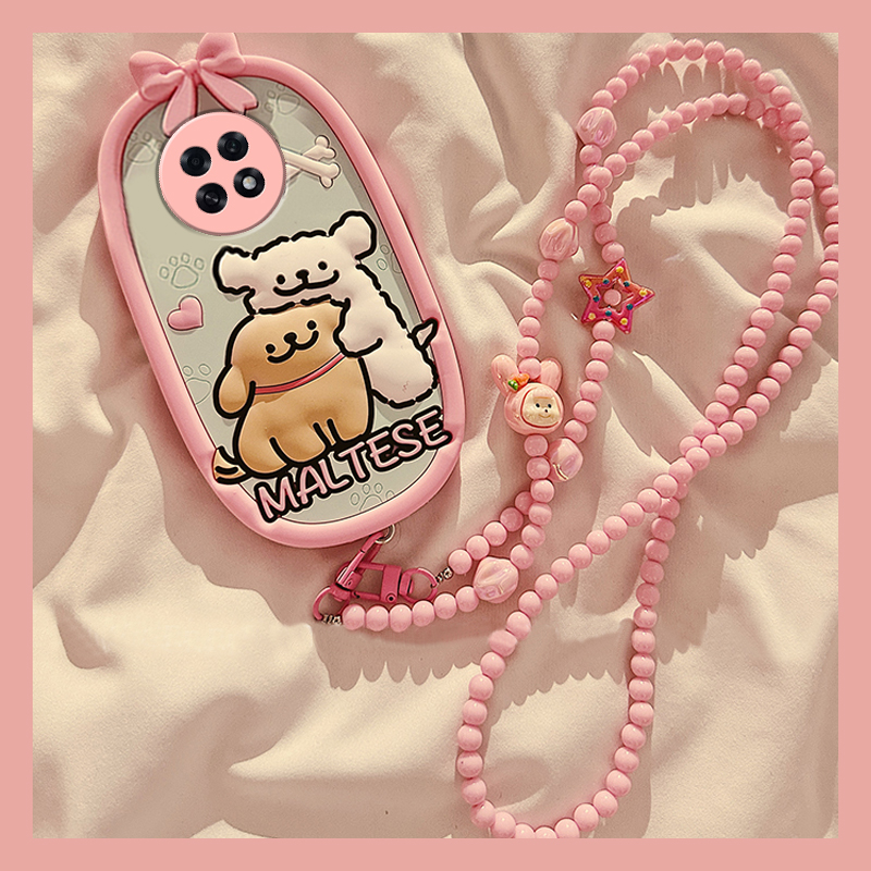 手机壳卡通趣味蝴蝶结线条小狗带斜跨挂绳