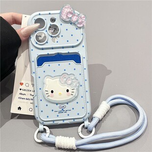 波点蝴蝶结kt猫卡包适用vivos30手机壳iqooneo10卡通z9turbo+立体s19带s18挂绳z8x凯蒂猫neo9/8pro/7se十vivo