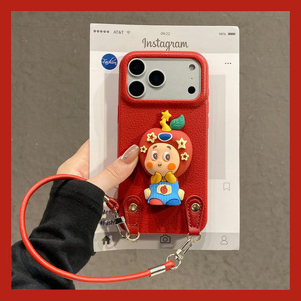 苹果星星人适用opporeno15pro手机壳reno14新年reon13卡通12立体11带10挂绳9红色8仿皮7se皮纹6十oppo女0pp0