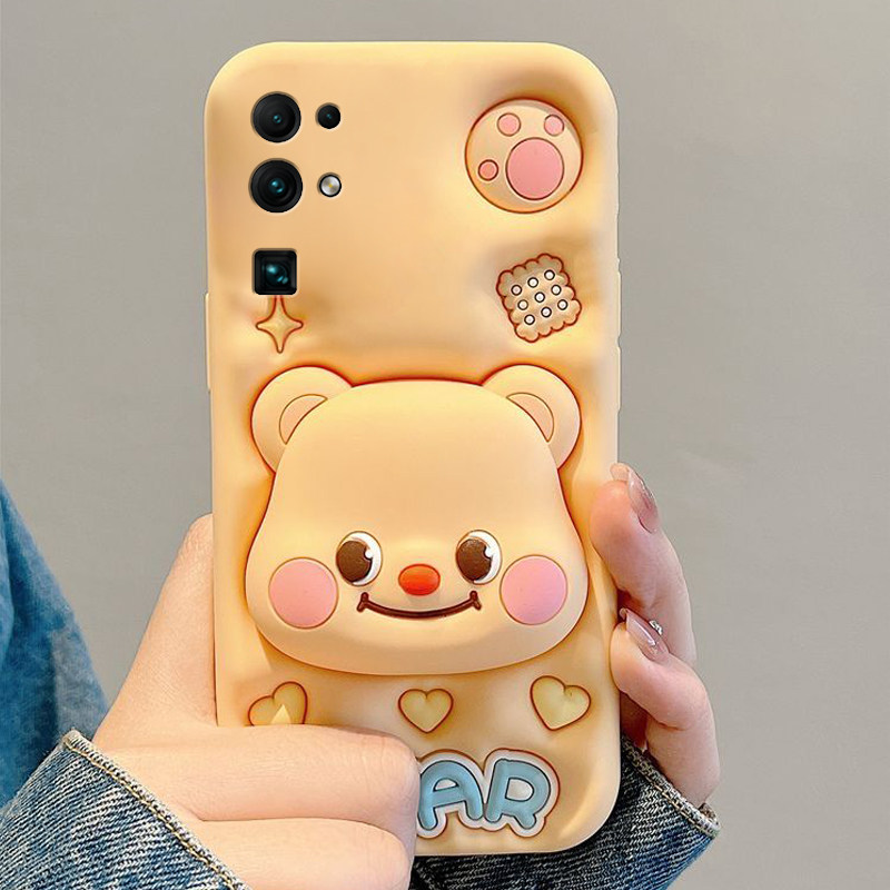 手机壳硅胶卡通饼干爱心星星黄油小熊带支架