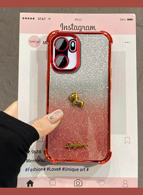 2026英文小马适用oppo一加ace6手机壳1+ace6新年红色0pp0闪粉马年十oneplus卡通四角防摔全包新款硅胶软壳女p