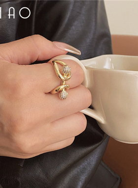 步摇星坠~欧美复古时髦金属镶钻个性夸张戒指 高级感时尚气质指环