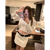 轻欧美feu 时髦褂 全打揽吊带 WANANTONG 衬衫 套组