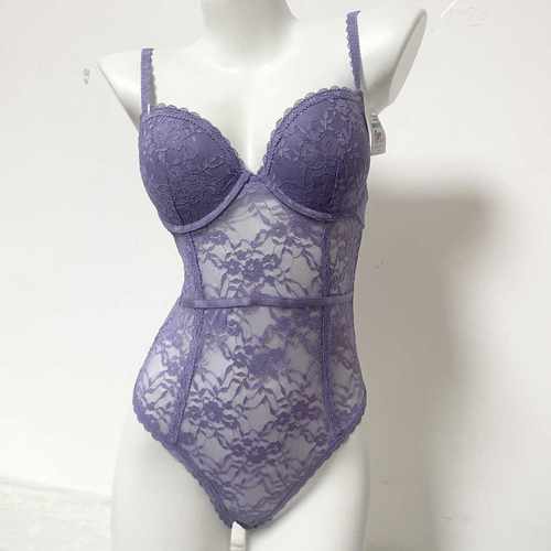 外贸出口F21塑身连体衣内搭钢圈聚拢上薄下厚杯不可开档蕾丝性感