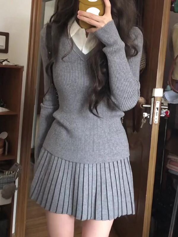 学院风针织两件套女装秋冬202时尚套装