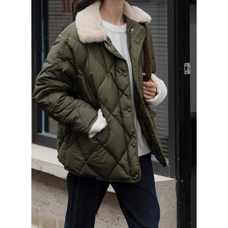 菱格毛领棉服女2021冬季韩版宽松休闲棉衣宽松小个子气质风衣外套