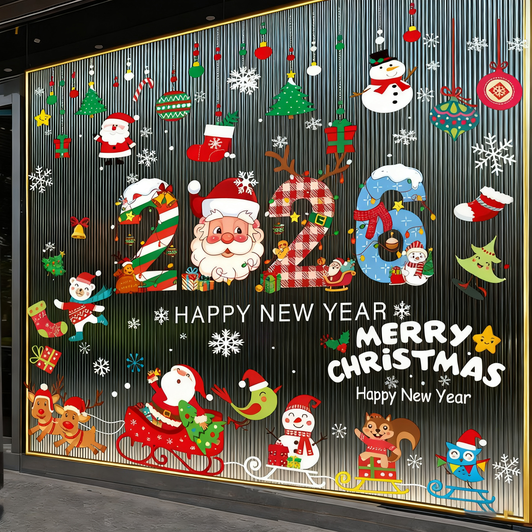 2026新款圣诞老人树静电贴纸玻璃门贴窗户贴圣诞节装饰氛围布置