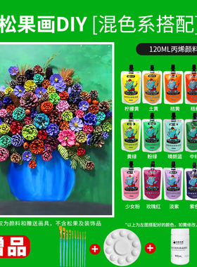 【松果画涂色材料包】120ML丙烯颜料松果涂色颜料初学者手工DIY涂鸦创意手工画材料包几，肌理画手绘鞋衣服