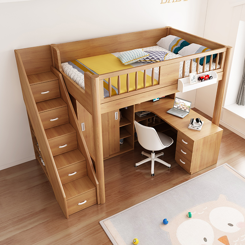 高低床带衣柜小户型省空间上下铺双层床上床下桌儿童床书桌一体