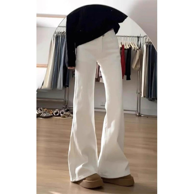 白色微喇牛仔裤女2025年早秋新款低腰阔腿马蹄裤小个子窄版喇叭裤