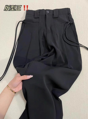 黑色西装裤女夏季大尺码胖mm宽松显瘦休闲 裤小个子高腰垂感直筒