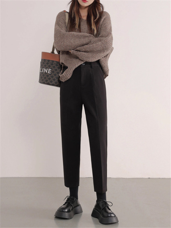 黑色西装裤女2025秋冬新款小个子萝卜毛呢裤宽松显瘦哈伦烟管裤子,女装/女士精品,休闲裤,淘宝优惠券,粉丝福利购,淘宝优惠卷