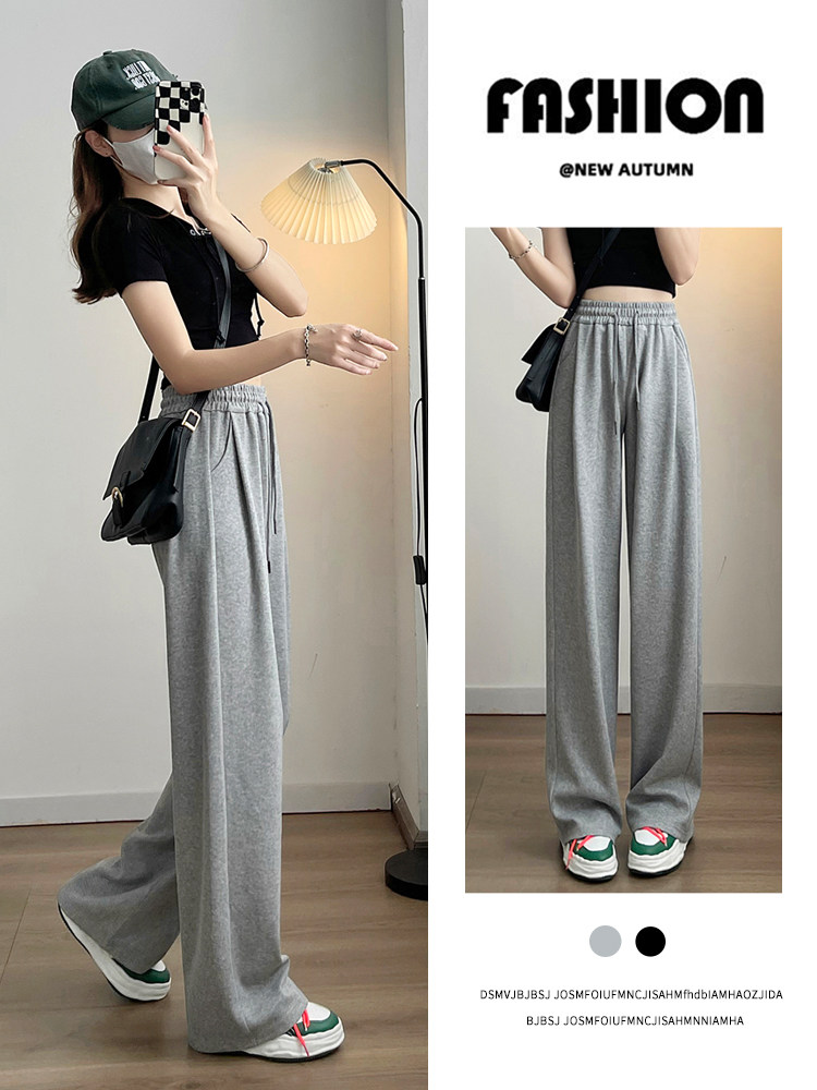 灰色运动裤女2025夏季小个子直筒宽裤百搭显瘦裤子宽松休闲厚棉裤