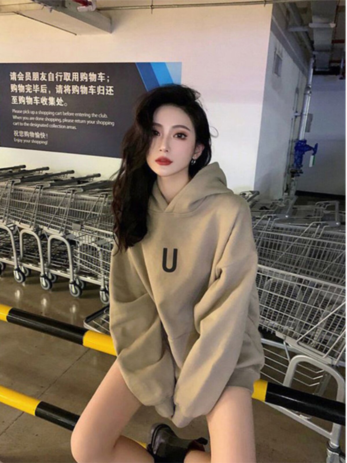 连帽卫衣女2025早秋新款oversize宽松中长款加绒加厚长袖套头外套
