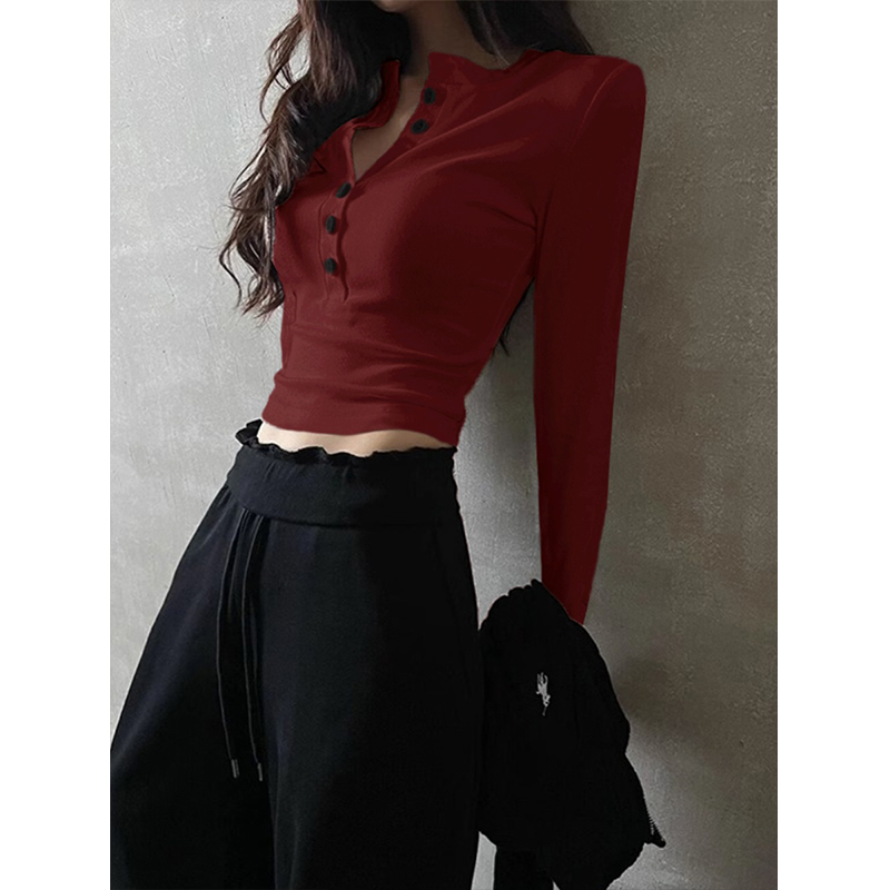 红色半开领针织衫2025早春新款女装修身短款内搭打底衫上衣