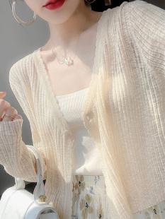 防晒空调衫 冰丝针织开 新款 女2025夏季 上衣配吊带裙小披肩短外 衫