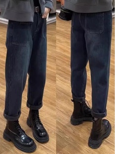 加绒加厚老爹裤 高腰哈伦牛仔裤 萝卜裤 宽松显瘦大码 女2025秋冬新款