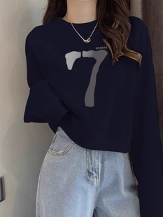 短款长袖t恤女卫衣春秋外穿圆领打底衫宽松休闲保暖内搭加绒上衣