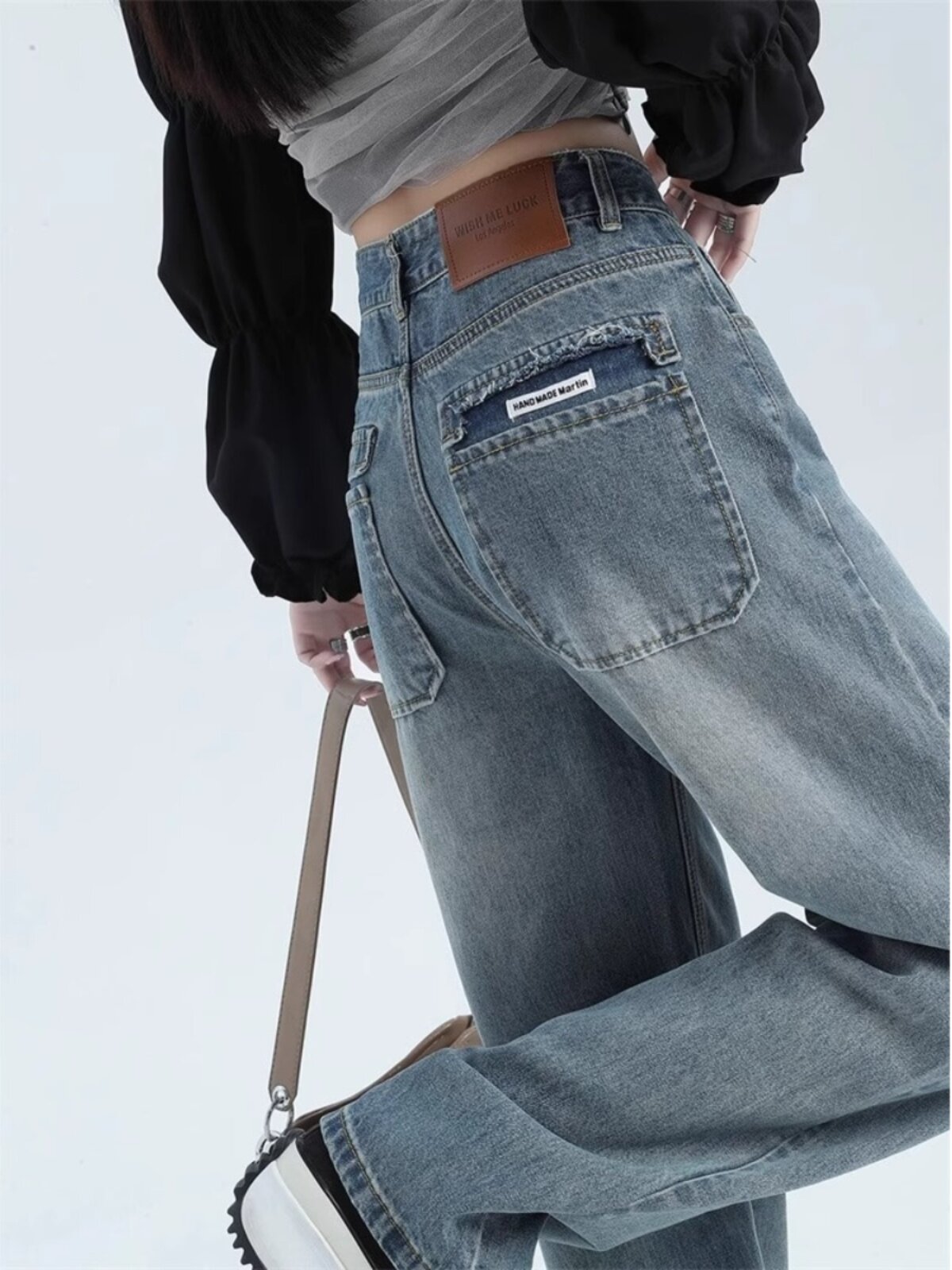 窄版高腰直筒牛仔裤女春秋新款梨型身材宽松休闲小个子拖地阔腿裤,女装/女士精品,牛仔裤,淘宝优惠券,粉丝福利购,淘宝优惠卷