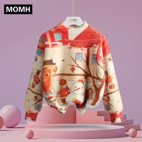 男童毛衣水貂绒印花打底衫