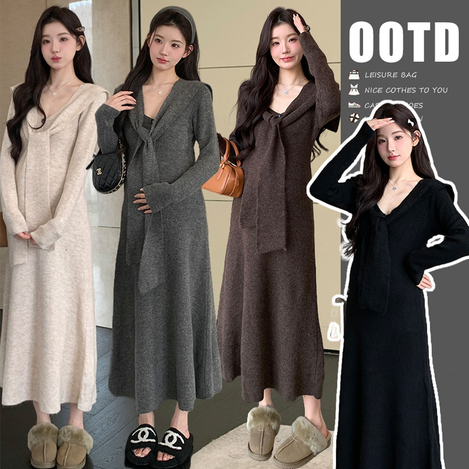 布衣妈咪孕妇V领连衣裙披肩