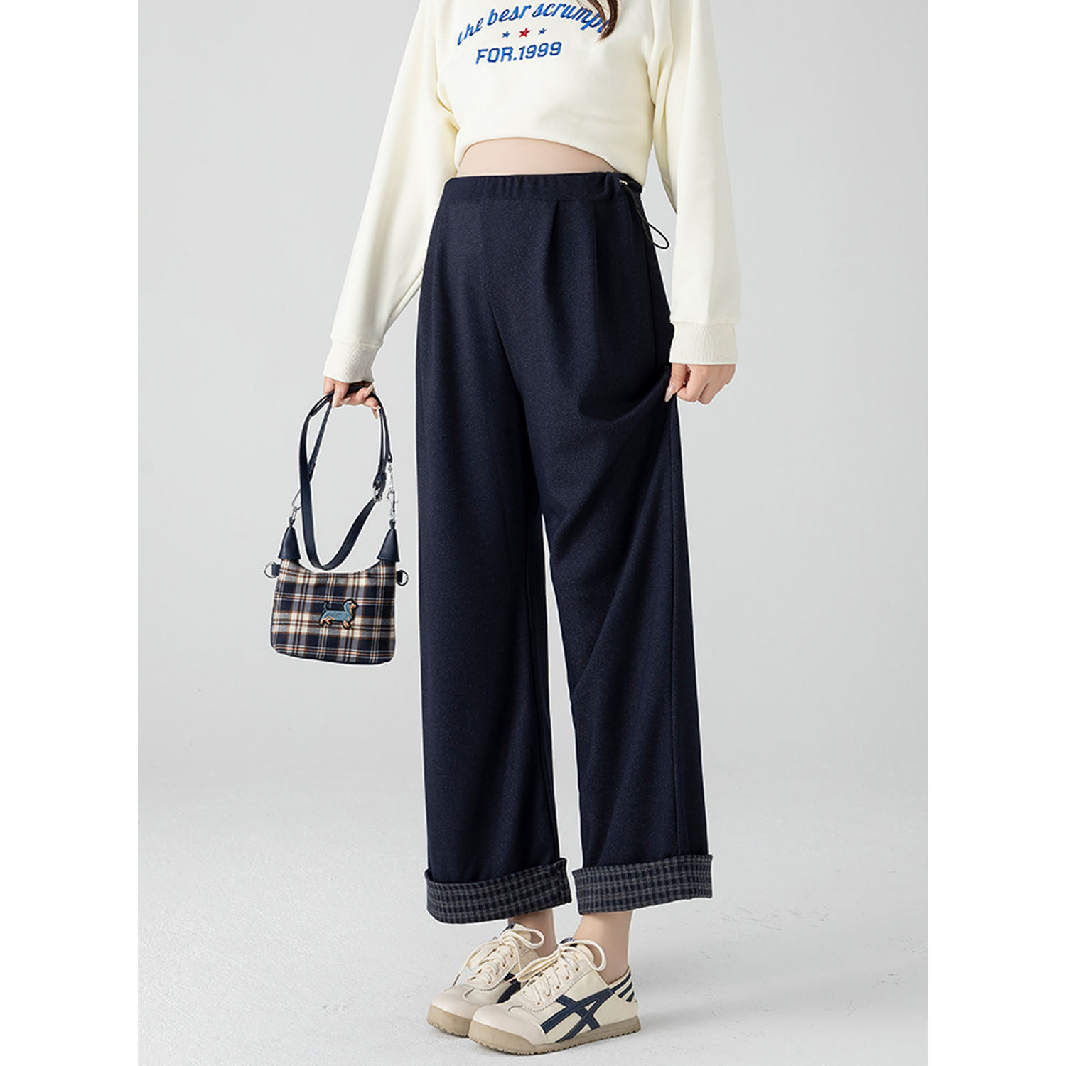 无托腹孕妇仿牛仔阔腿裤子秋季外穿2025新款格子拼接休闲直筒长裤,孕妇装/孕产妇用品/营养,孕妇休闲裤,淘宝优惠券,粉丝福利购,淘宝优惠卷