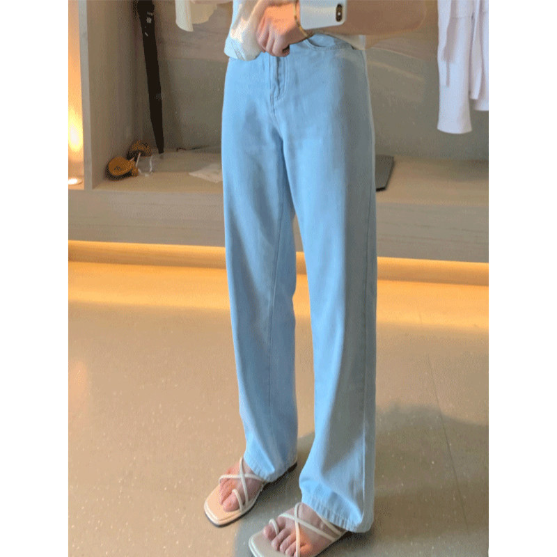 孕妇阔腿牛仔裤夏季薄款外穿夏装浅蓝显瘦宽松直筒拖地长裤子春秋