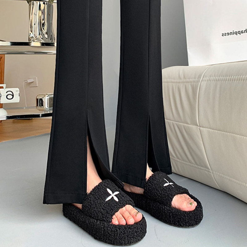 布衣媽咪黑色孕婦開叉微喇拖地褲