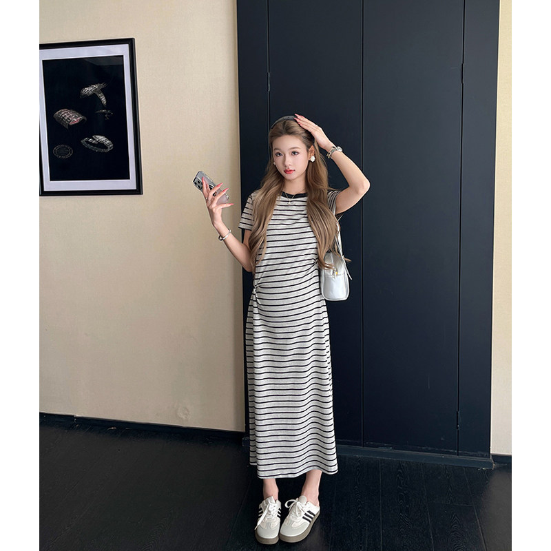 布衣妈咪孕妇扭结条纹连衣裙