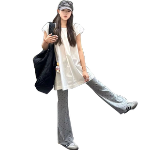 孕妇套装2026新款法式宽松圆领无袖衬衫上衣波点微喇裤春夏两件套