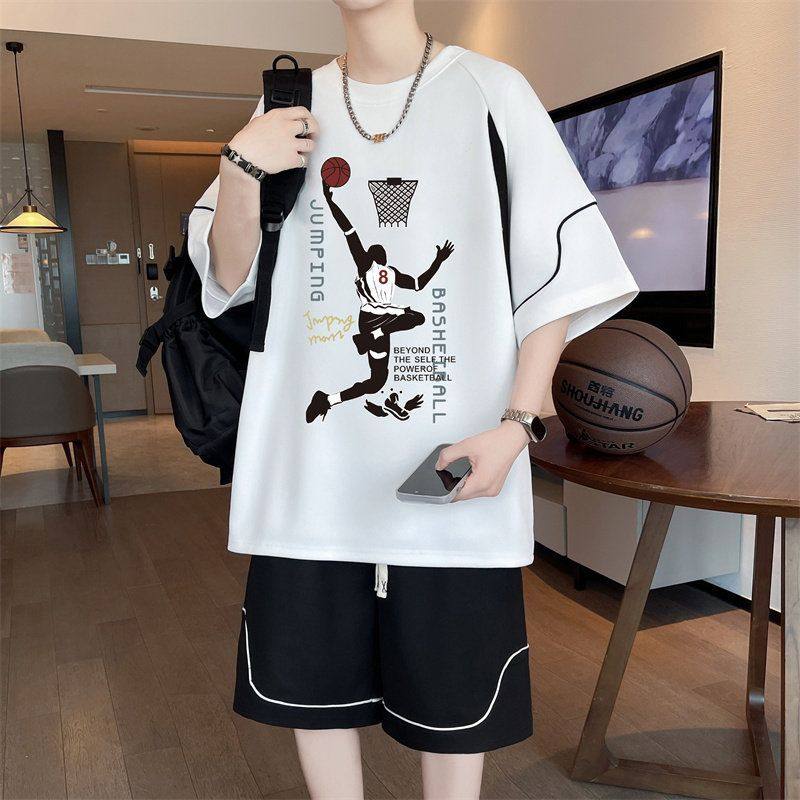 男孩大童t恤短袖宽松短裤潮流运动套装夏装帅气青少年学生初高中