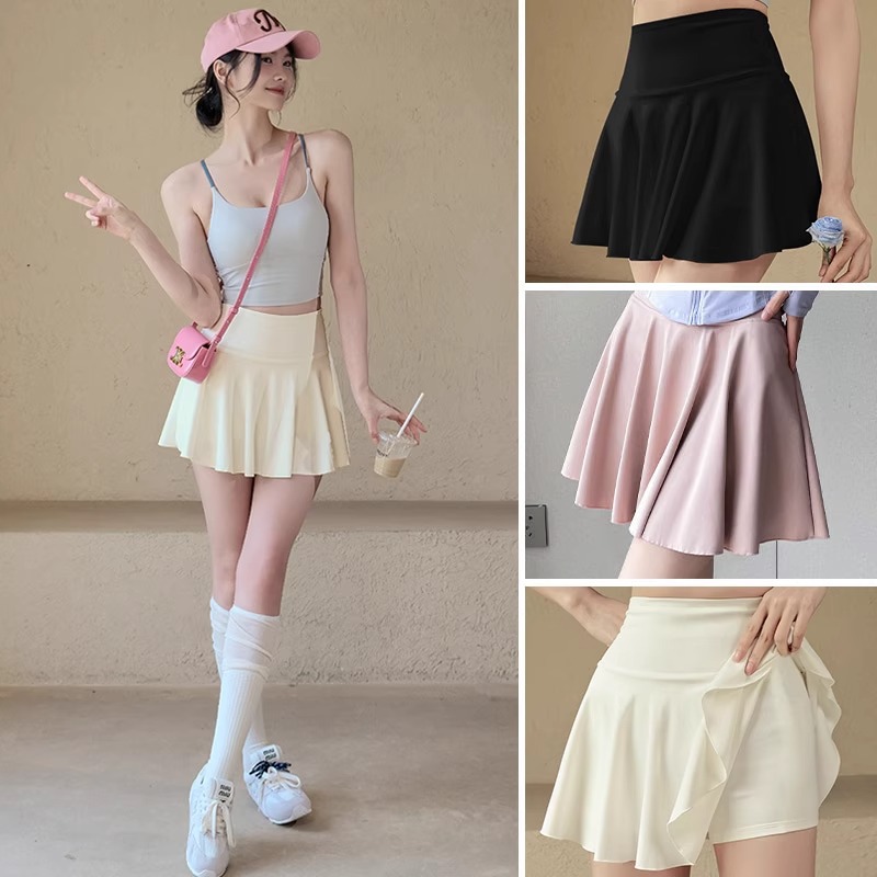白色运动短裙女夏季2025新款防走光瑜伽健身网球羽毛球百褶半身裙