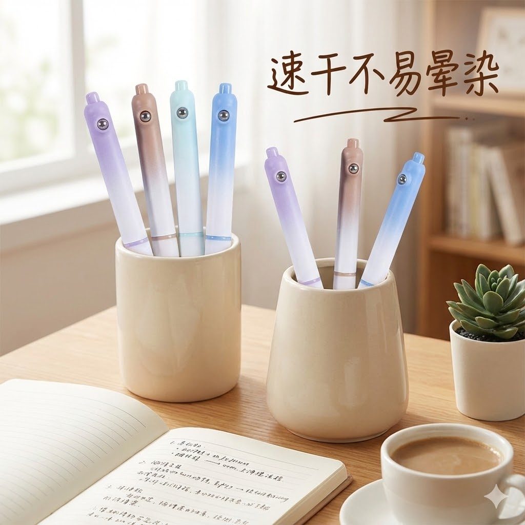 财务专用0.5ST尖蓝色笔芯高颜值速干按动中性笔 顺滑学生刷题标注