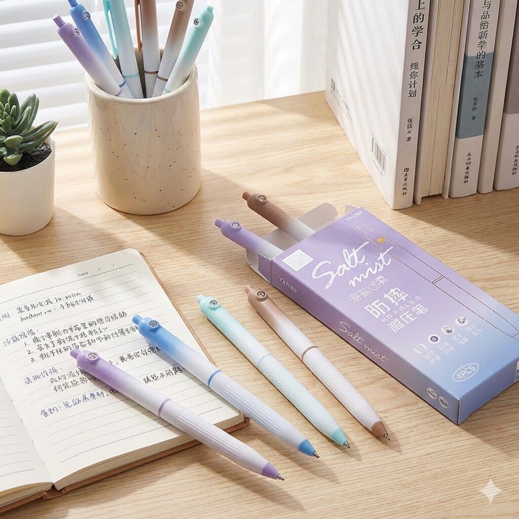 ins风小学生专用蓝色按动中性笔 0.38ST尖速干学生刷题重点标注笔