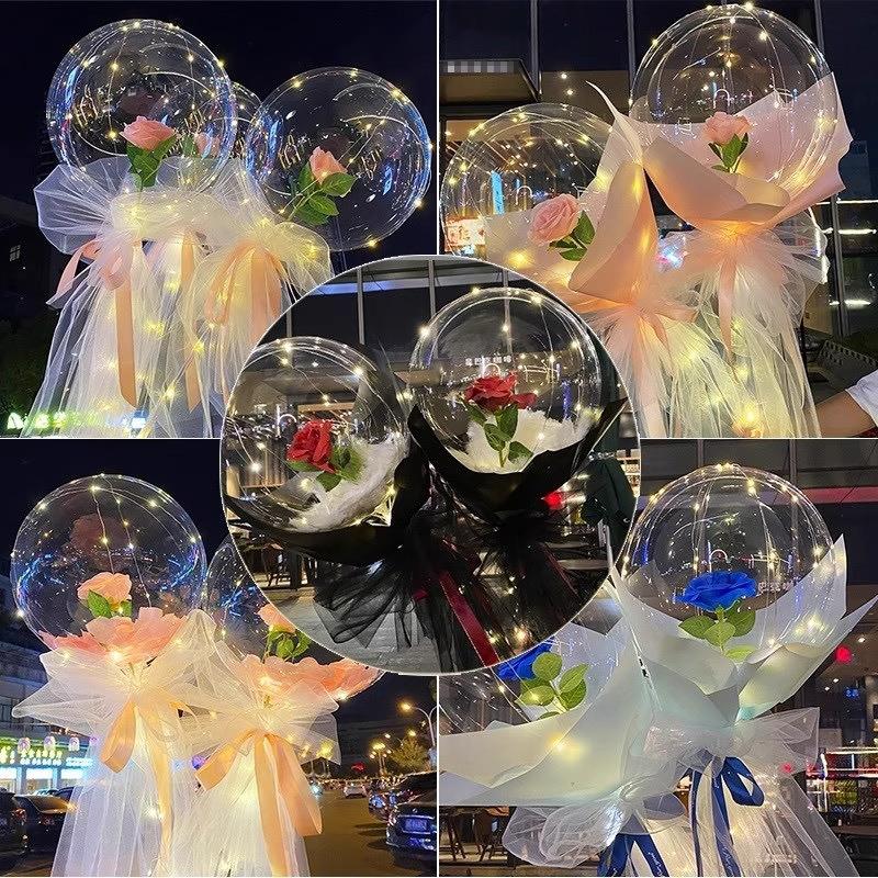 七夕气球网红情人节地摊波波球玫瑰花带灯发光告白礼物气球摆摊