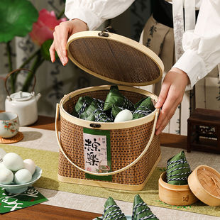 装粽子的篮子端午节包装盒礼品盒高档竹编手提篮子空盒野餐水果篮