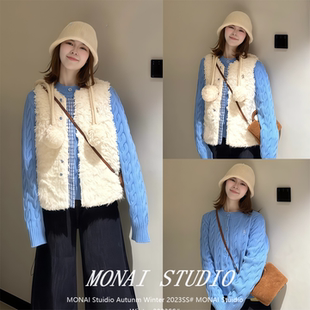 慵懒风蓝格毛马甲背心羊羔毛拼接叠穿保暖外套 美式 原野空间