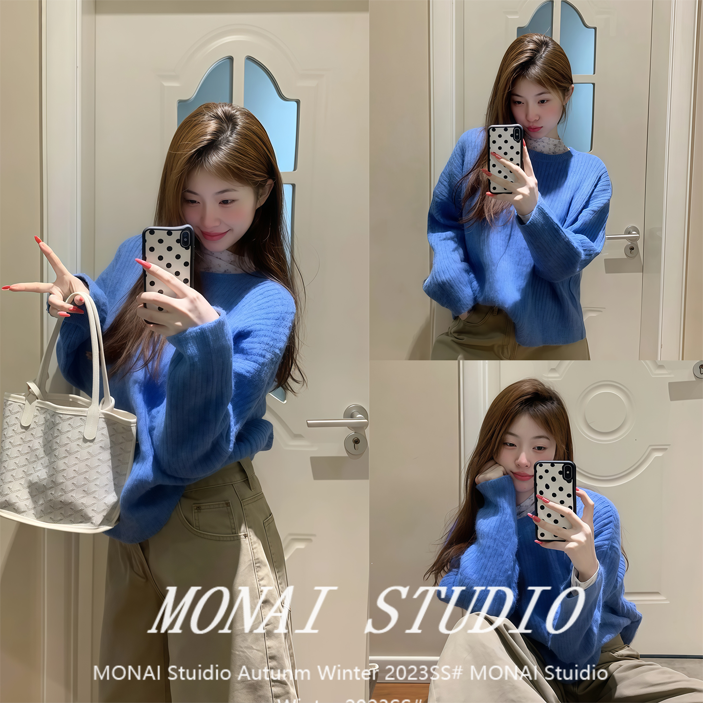 【THEROUS谢不肉~】春季慵懒感两件套碎花打底蓝色毛衣氛围感穿搭,女装/女士精品,毛针织衫,淘宝优惠券,粉丝福利购,淘宝优惠卷