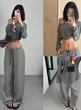 【YUUUE~】黑白条纹宽松休闲长裤女夏秋季宽松百搭卫裤气质阔腿裤