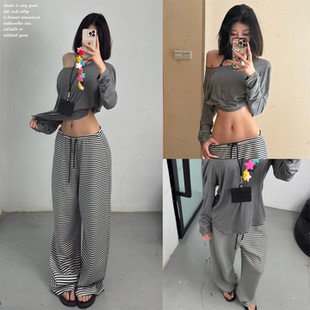 【YUUUE~】黑白条纹宽松休闲长裤女夏秋季宽松百搭卫裤气质阔腿裤