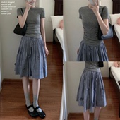 miu系蓝白格子中裙女秋季 iszizii 设计感遮胯a字重工半身短裙