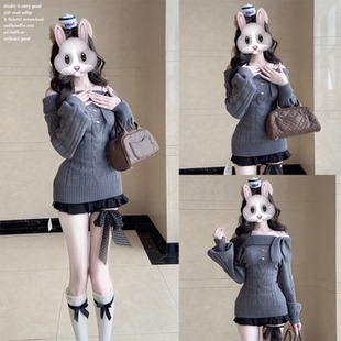 【Mew绵绵猫~】古早感萌萌兔耳领收腰修身毛衣女秋冬百搭时尚上衣