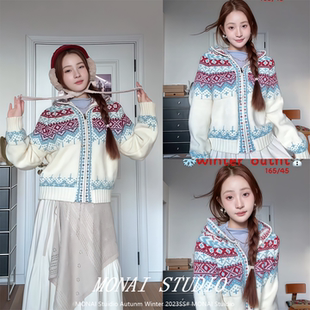 【吵吵家~】费尔岛开衫连帽圣诞氛围毛衣外套加厚毛衫长袖针织衫