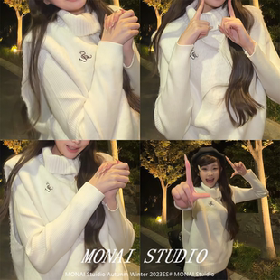 【insliisa～】miu系马甲针织衫女秋冬新款不规则翻领显瘦毛衣女