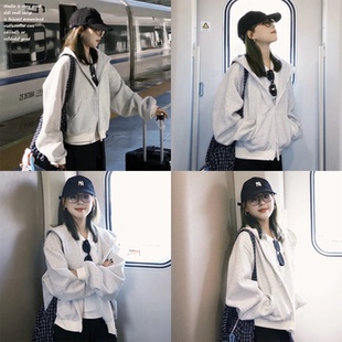 拉链开衫 韩系慵懒风条纹连帽卫衣女2025新款 Prince 上衣 King