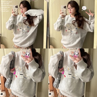 慵懒风彩色字母刺绣毛衣女秋冬韩系宽松软糯针织上衣 NVPVVA